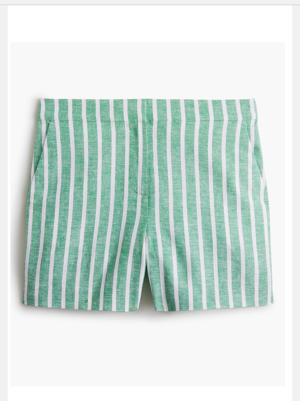 J. Crew Green and White Striped Linen-Blend Shorts